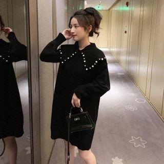 Beaded Collared Mini Knit Dress