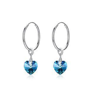 925 Sterling Silver Simple Heart Shaped Blue Austrian Element Crystal Circle Earrings Silver - One Size
