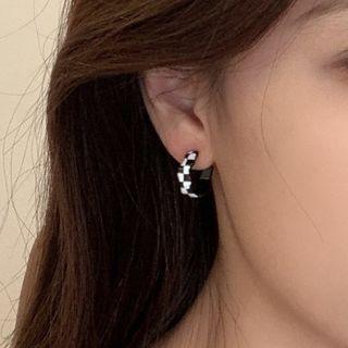 Checker Alloy Earring 1 Pair - Black & White - One Size