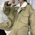 Mock Two-piece Fleece Long-sleeve Coat
