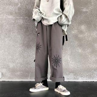 Spider Web Embroidered Wide-leg Pants