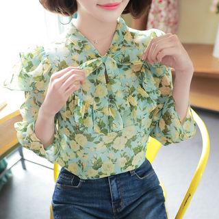 Tie-neck Frilled Rosette Top