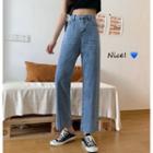 Washed Slit-hem Straight-fit Jeans