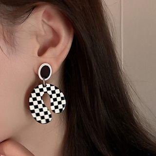 Checker Acrylic Dangle Earring 1 Pair - Black & White - One Size