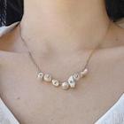 Genuine Pearl Chain Necklace White & Gold - One Size
