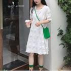 Short-sleeve Textured A-line Dress White - One Size