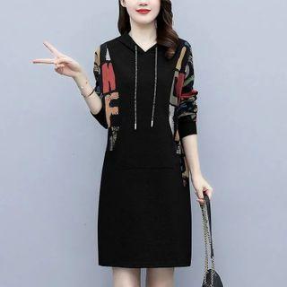 Lettering Print Mini Hoodie Dress