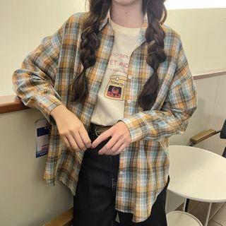 Short-sleeve Print T-shirt / Plaid Shirt