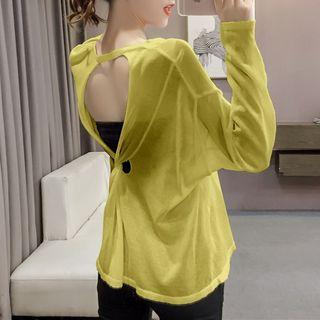 Open Back Long Sleeve Sheer Knit Top
