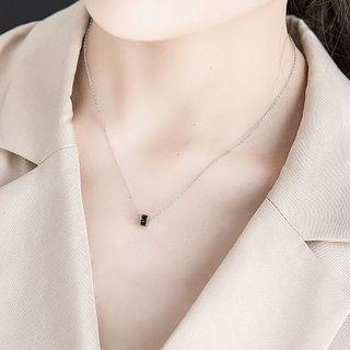 925 Sterling Silver Rhinestone Pendant Necklace 1 Pc - Necklace - Cylinder - Black - One Size