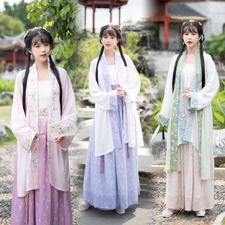 Flower Embroidered Hanfu Blouse / Long Jacket / Maxi Skirt / Camisole Top / Set