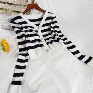 Striped Cardigan Stripes - Navy Blue - One Size