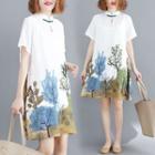 Print Short-sleeve Mandarin Collar Dress