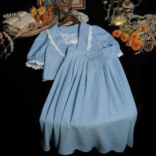 Short-sleeve Lace Trim Blouse / Skirt / Set