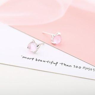925 Sterling Silver Cat Bead Ear Stud As Shown In Figure - One Size