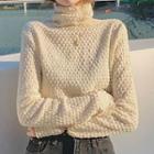 Long-sleeve Turtleneck Top Off-white - One Size