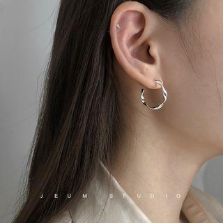 925 Sterling Silver Twisted Open Hoop Earring 1 Pair - Silver - One Size