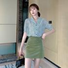 V Collar Wave Point Chiffon Short-sleeved Top