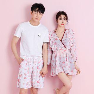 Couple Matching Halter Bikini Top / Bottom / Floral Cover-up / Short-sleeve T-shirt / Shorts / Set