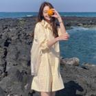 Balloon-sleeve Gingham Shirtdress Yellow - One Size