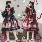 Printed Ruffled Long-sleeve A-line Dress