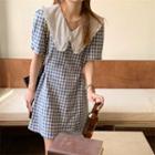 Peter-pan Collar Plaid Slim-fit Dress As Shown In Figure - One Size