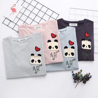 Short-sleeve Panda Applique T-shirt