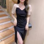 Mock Two-piece Short-sleeve Sheath Dress / Midi Dress