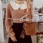Frill-collar Rib-knit Top