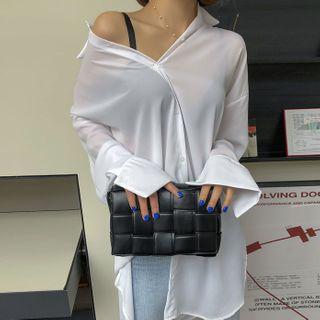 Drop-shoulder Sheer Shirtdress