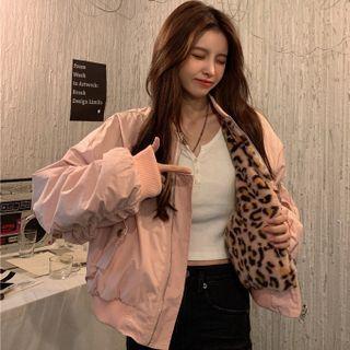 Reversible Stand-collar Leopard Print Jacket