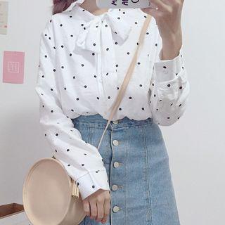 Dotted Bow Long-sleeve Blouse