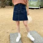 Plus Size Stitched Denim Miniskirt