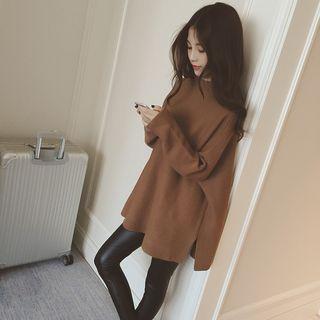 Plain Mock Neck Long Sweater