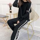 Set: Striped Pullover + Sweatpants Set - Pullover - Black - One Size / Sweatpants - Black - One Size