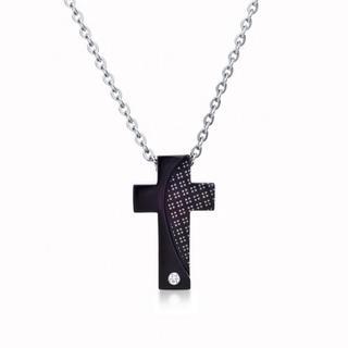Crystal Cross Checked Pendant With Necklace (ip Black) Ip Black - One Size