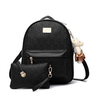 Embossed Faux-leather Backpack With Pouch