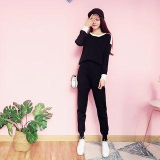Set: Two-tone Sweatshirt + Drawstring Sweatpants