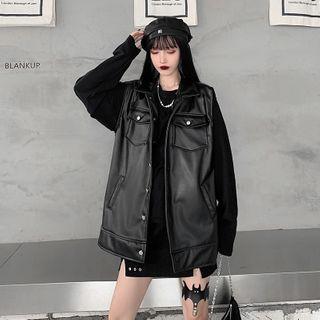Single-breasted Leather Vest Black - One Size