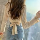 Long-sleeve Tie-hem Cropped Blouse