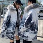 Couple Matching Mountain Print Hooded Zip Jacket