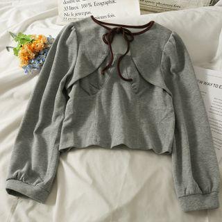 Tie-neckline Puff-sleeve Crop Top