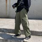 High-waist Plain Cargo Straight-cut Jumpsuit