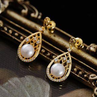 Genuine Pearl Water Drop Earring 1 Pair - Gold - One Size