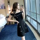 Cold-shoulder Double-breasted A-line Dress