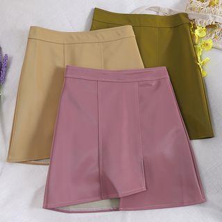 Faux Leather Irregular A-line Skirt