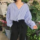 Pinstripe V-neck Long-sleeve Top