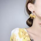 Flower Faux Pearl Open Hoop Earring Stud Earring - Yellow - One Size