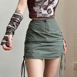 High-waist Side-drawstring Mini Cargo Skirt