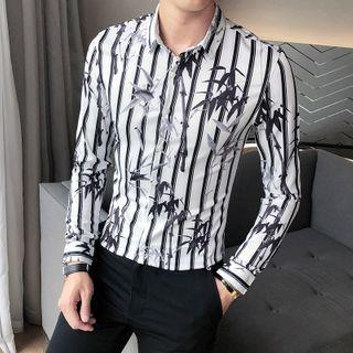 Long-sleeve Striped Print Shirt
